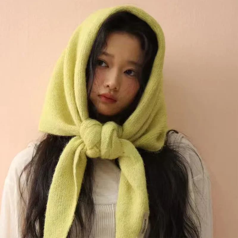 Women's Scarf Winter Big Size Wool Korean Style Knitted Triangle Scarf Women Winter Warm Headscarf Shawl Sold Color Neckerchief