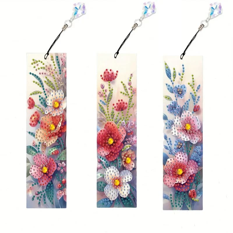 3 pieces flower diamond painting art bookmark set Panda Dream Catcher, 5D special shape diamond painting bookmark with pendant.