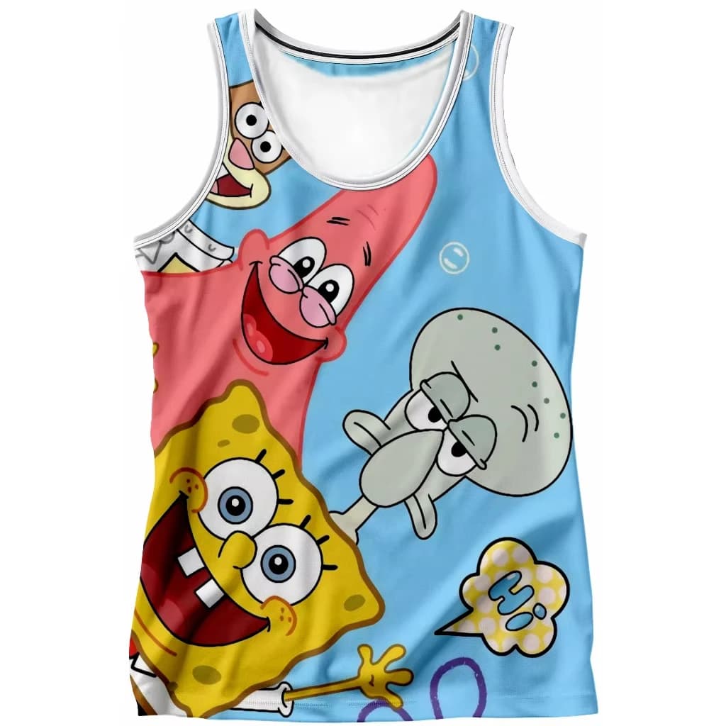 Canotta da basket estiva 2026 SpongeBob con tutti i personaggi - Canotta senza maniche, stampa cartoon, streetwear casual per bambini e adulti