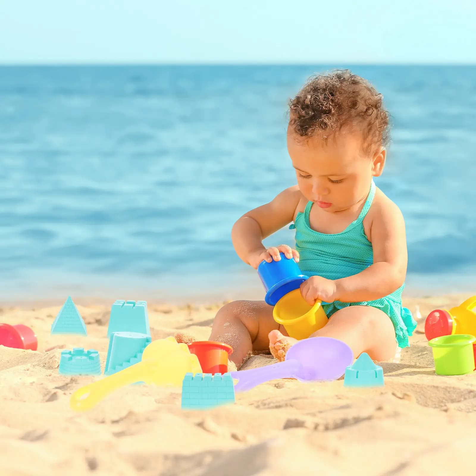 1 set di giocattoli per la sabbia per bambini, design leggero e facile da impugnare, per la coordinazione occhio-mano, costruzione di castelli di sabbia, giochi con l'acqua, giardino, spiaggia