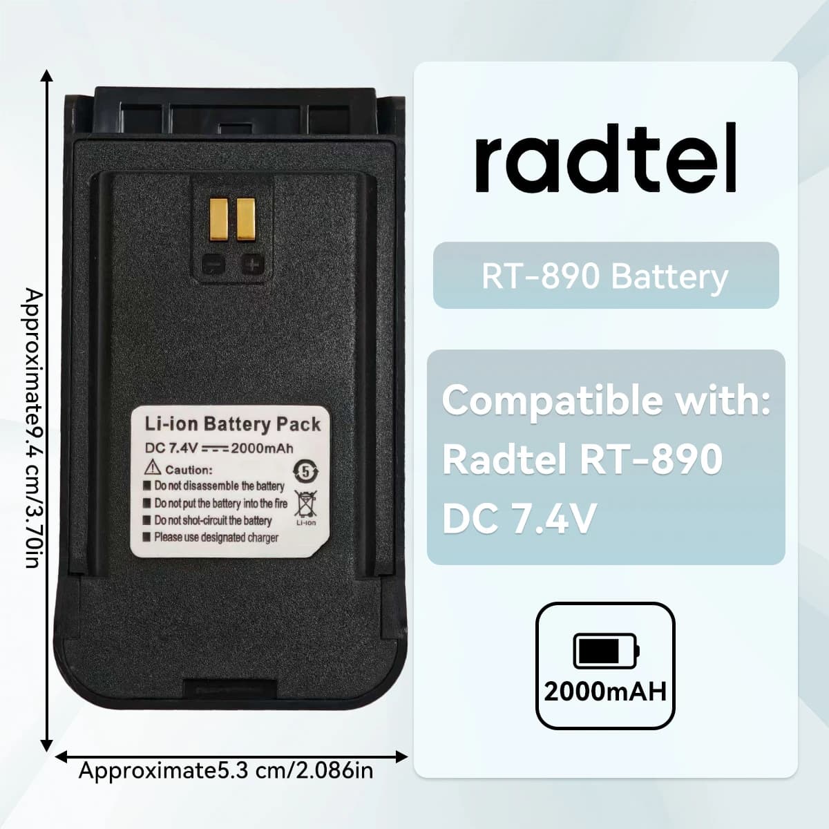 Batteria agli ioni di litio Walkie Talkie 7.4v 1100mAh o 2000mAh per Radio radioamatoriale bidirezionale Radtel RT-890 RT-850