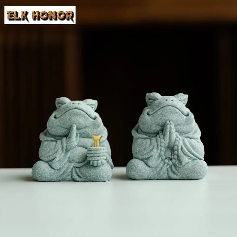 Bruciatore di incenso in arenaria verde Lucky Mini Toad Tea Pet porta bastoncini di incenso estetico distributore di odori bicchieri ornamento regali