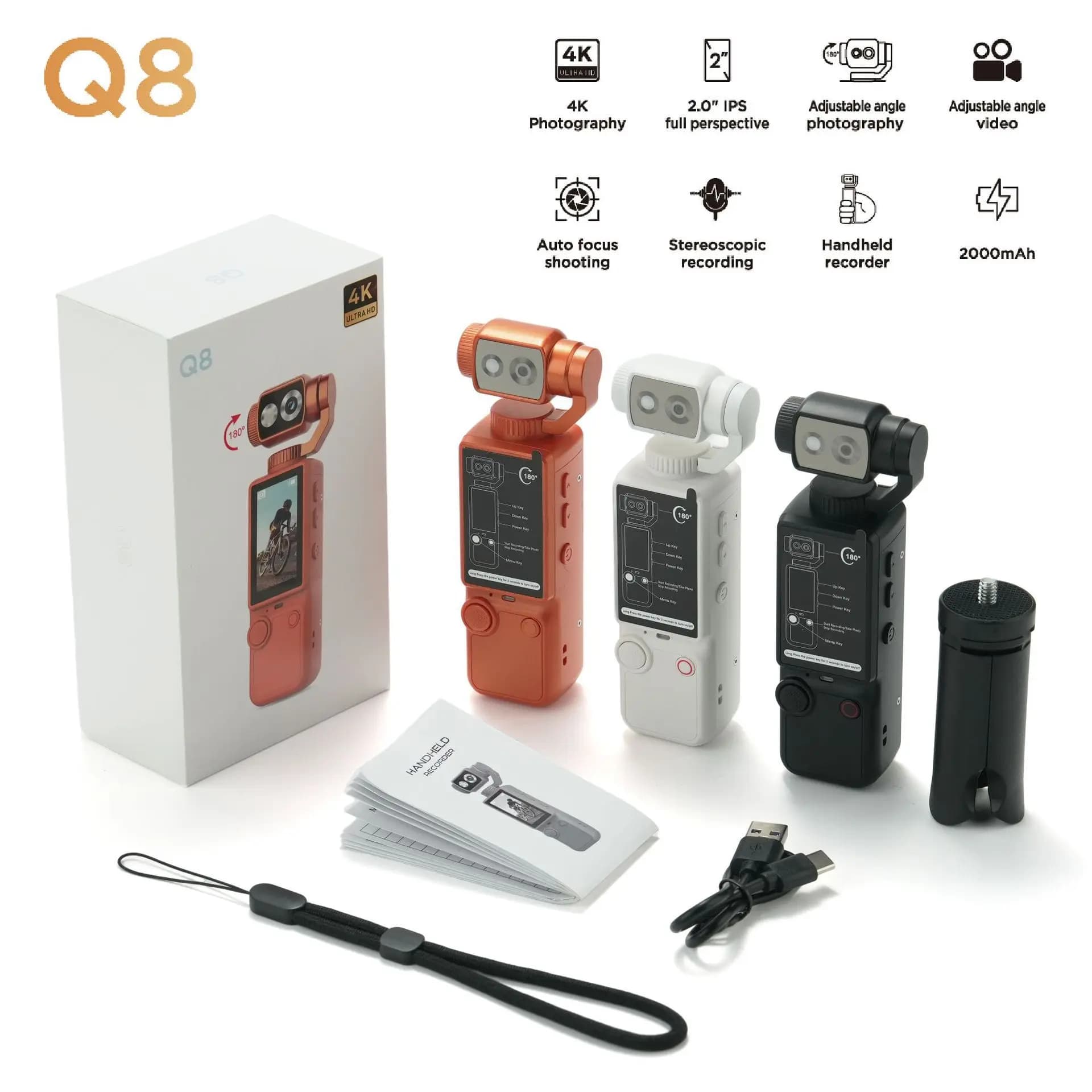 Videocamera Sportiva Portatile Q8 per Esterni, Ultra Nitida con Autofocus, Ideale per Registrazioni di Riunioni