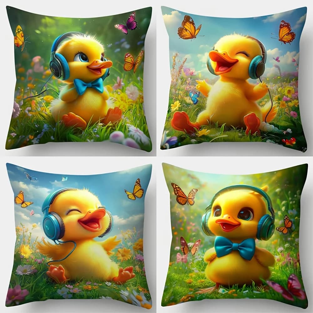 Cute little duck butterfly pattern single-sided digital printing pillow cover Short plush Suitable living rooms bedrooms sofas