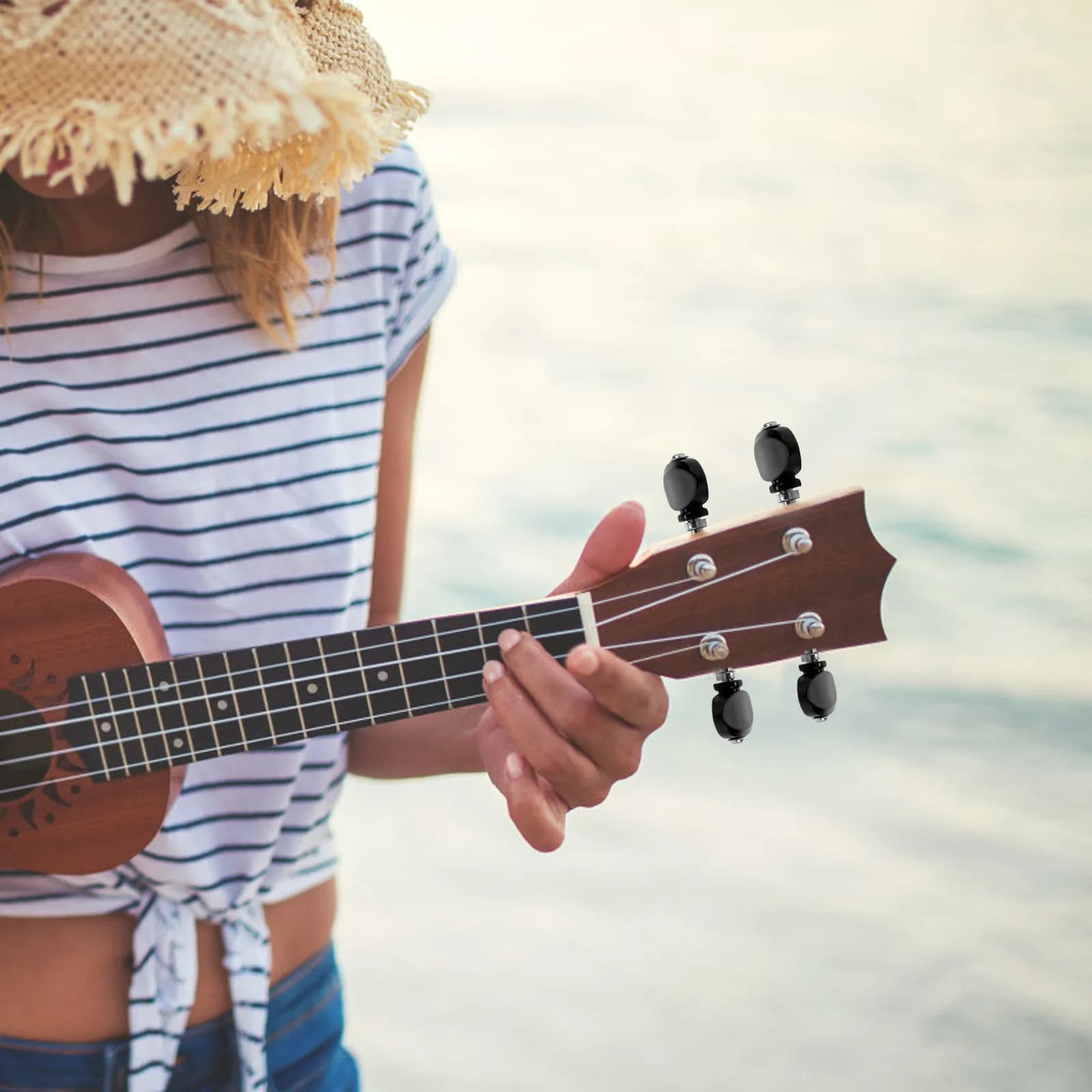 4 Pezzi Piroli di Accordatura Universali Neri di Precisione per Ukulele, Ricambi per Strumenti Musicali