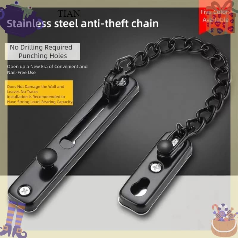 TIAN Anti-Pry Stainless Steel Door Chain Lock, Spring Anti-Theft Press Lock Heavy Duty Polished Door Latch