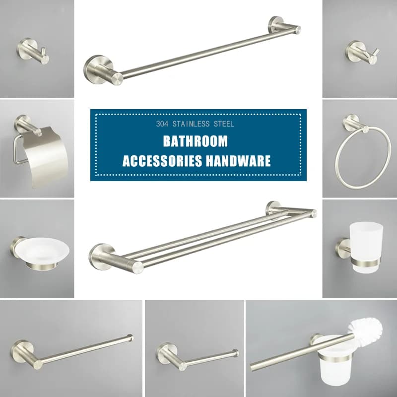 Accessori Bagno in Acciaio Inox Spazzolato: Portasciugamani da Parete, Portarotolo, Barra Portasciugamani, Gancio