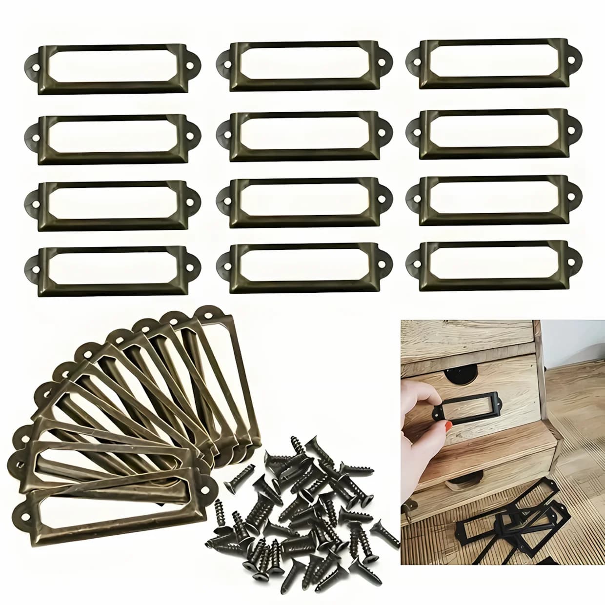 12 pezzi in ottone antico ferro cassetto etichetta armadio tirare telaio maniglia porta carte hardware per mobili per armadio cassetto scatola