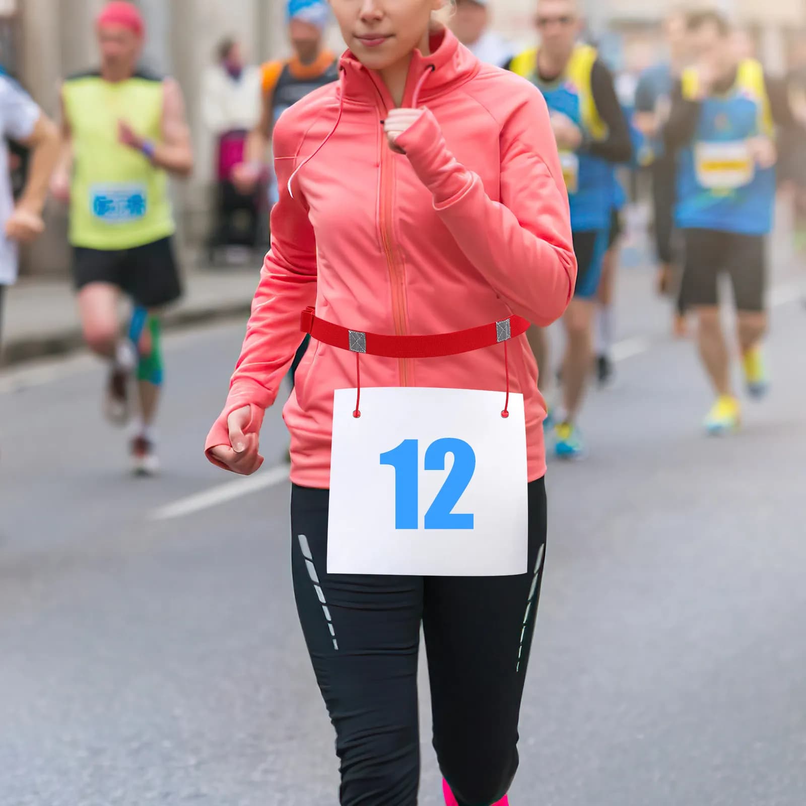 2Pcs Reflective Race Number Belt Adjustable Elastic Lightweight Flexible Safety Band Running Bib Holder Red Pink
