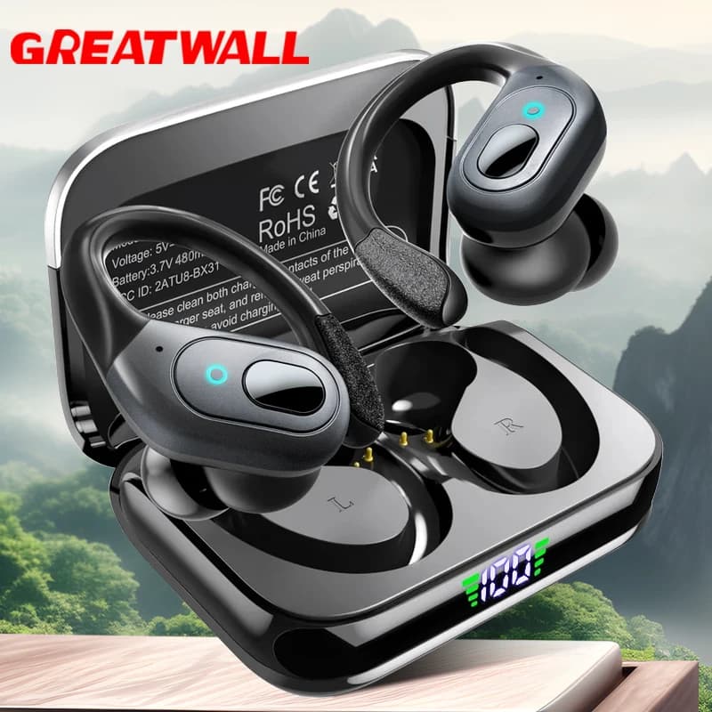 GREATWALL TWS auricolari Bluetooth Wireless cuffie Wireless 5.3 cuffie sportive con gancio per l'orecchio auricolari Stereo con riduzione del rumore chiamata HD