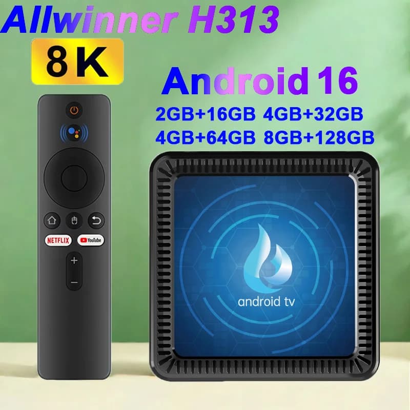 Android 16 Smart TV Box Allwinner H313 Dual Wifi BT5.4 HD 4K 8K Video 16G 32G 64G 128G Grande memoria Versione globale Lettore multimediale
