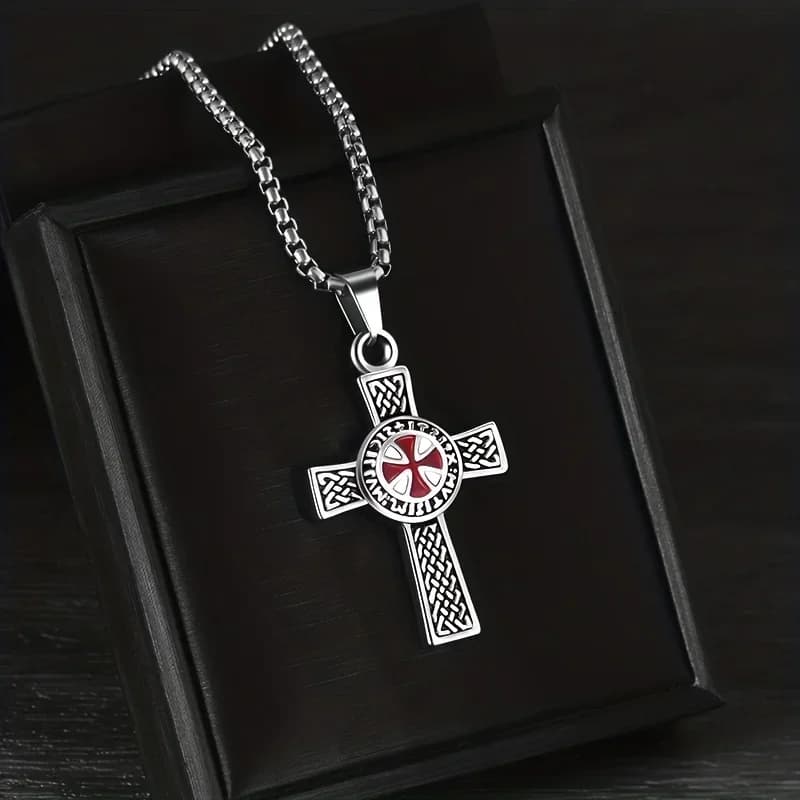 1 pezzo di nuova collana con ciondolo a croce rossa punk, croce dei templari, amuleto da uomo, accessorio, gioiello, regalomvv
