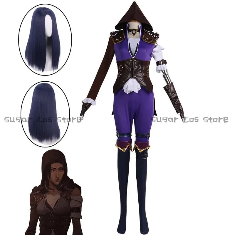 Gioco Arcane LOL Lo Sceriffo di Piltover Caitlyn Costume Cosplay Parrucca Nero Blu Capelli Vestito Puntelli Festa di Halloween Per Le Donne Menc;