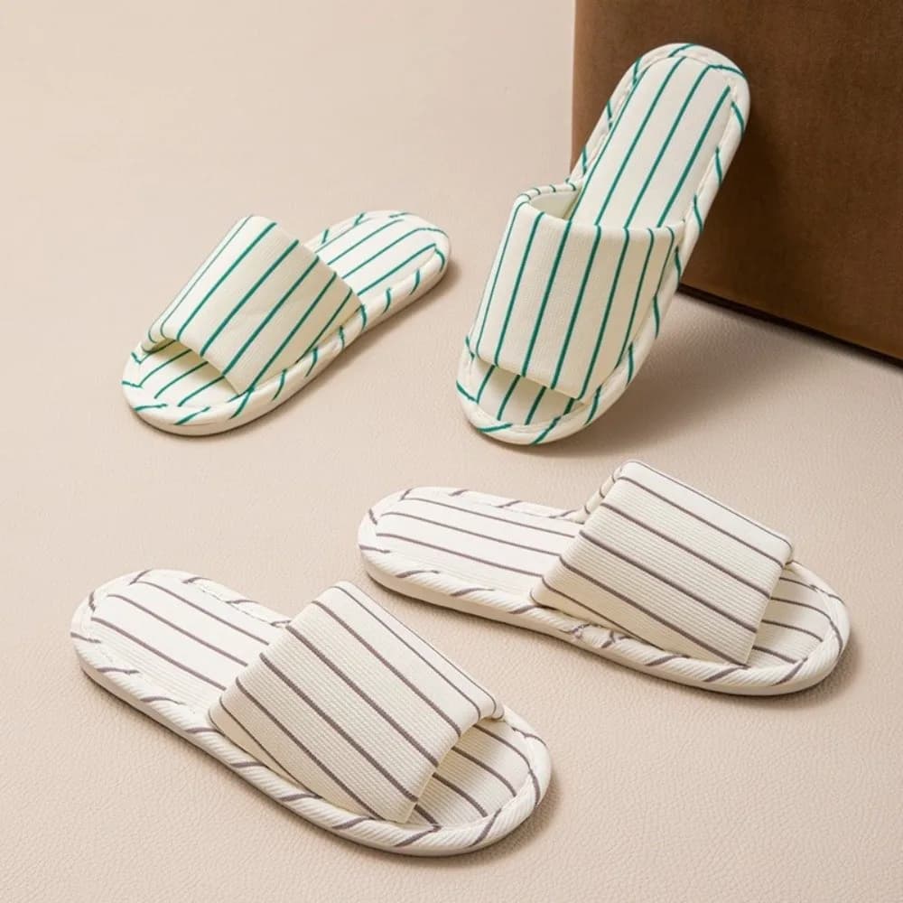 1 Pair Lightweight Non Slip Indoor Slippers Soft Sole Linen Like House Slides Cushioned Open Toe Slip on Slippers Indoor Walking