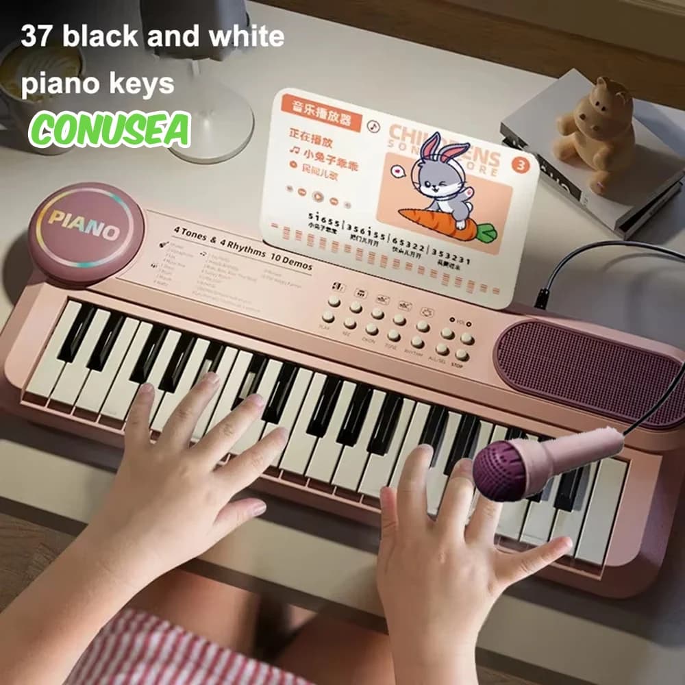 Giocattolo Pianoforte Elettrico con 37 Tasti e Microfono, Giochi Musicali Educativi per Bambini e Regali per Bimbi
