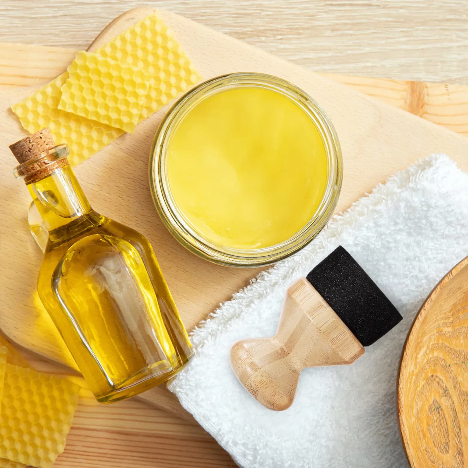 Set di 2 Applicatori per Olio e Cera in Bambù per Taglieri in Legno, Utensili per la Cura delle Superfici