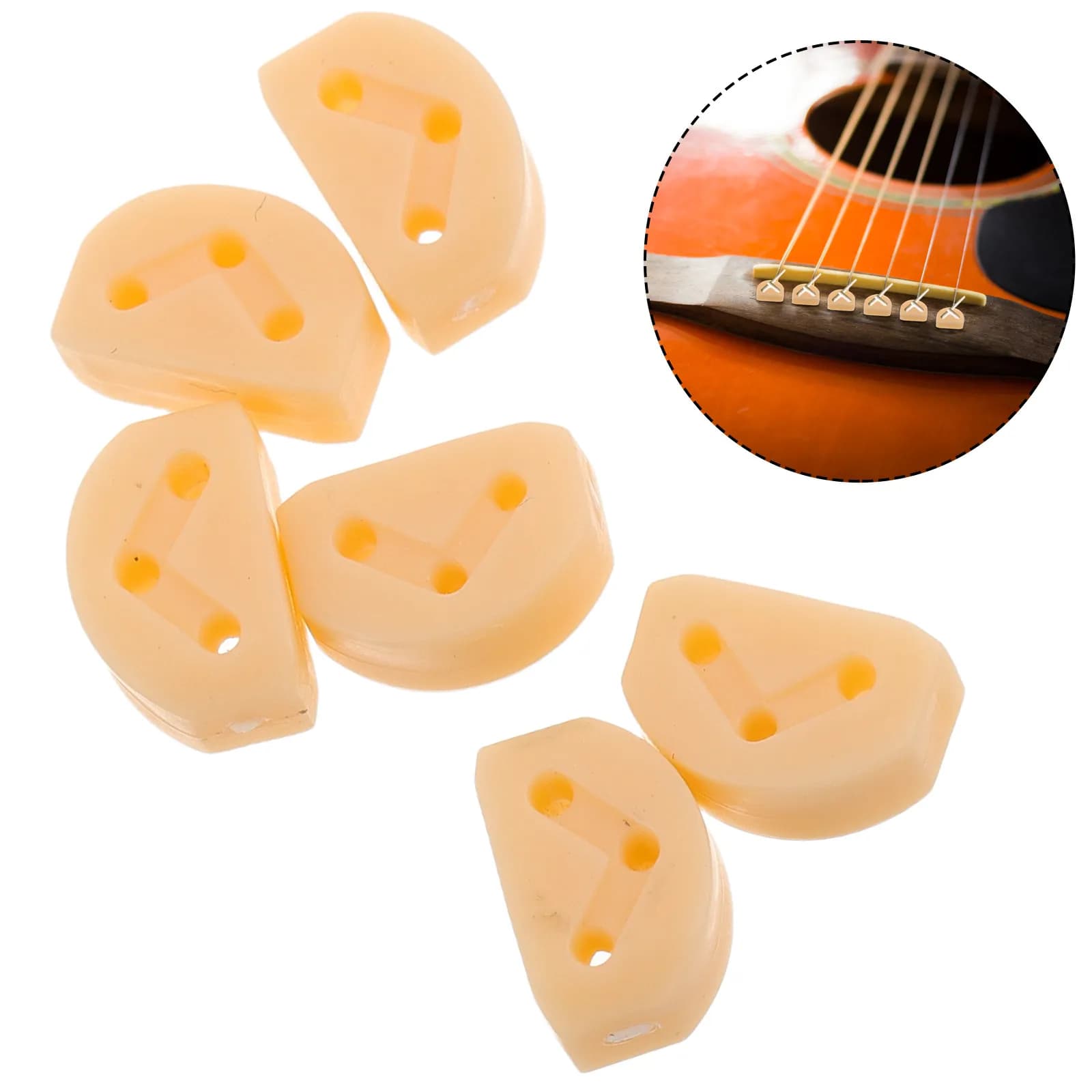 6 Pezzi Bloccacorde Beige in Nylon con Perline per Chitarre Classiche, Flamenco, Ukulele e Chitarre Acustiche - Ricambi