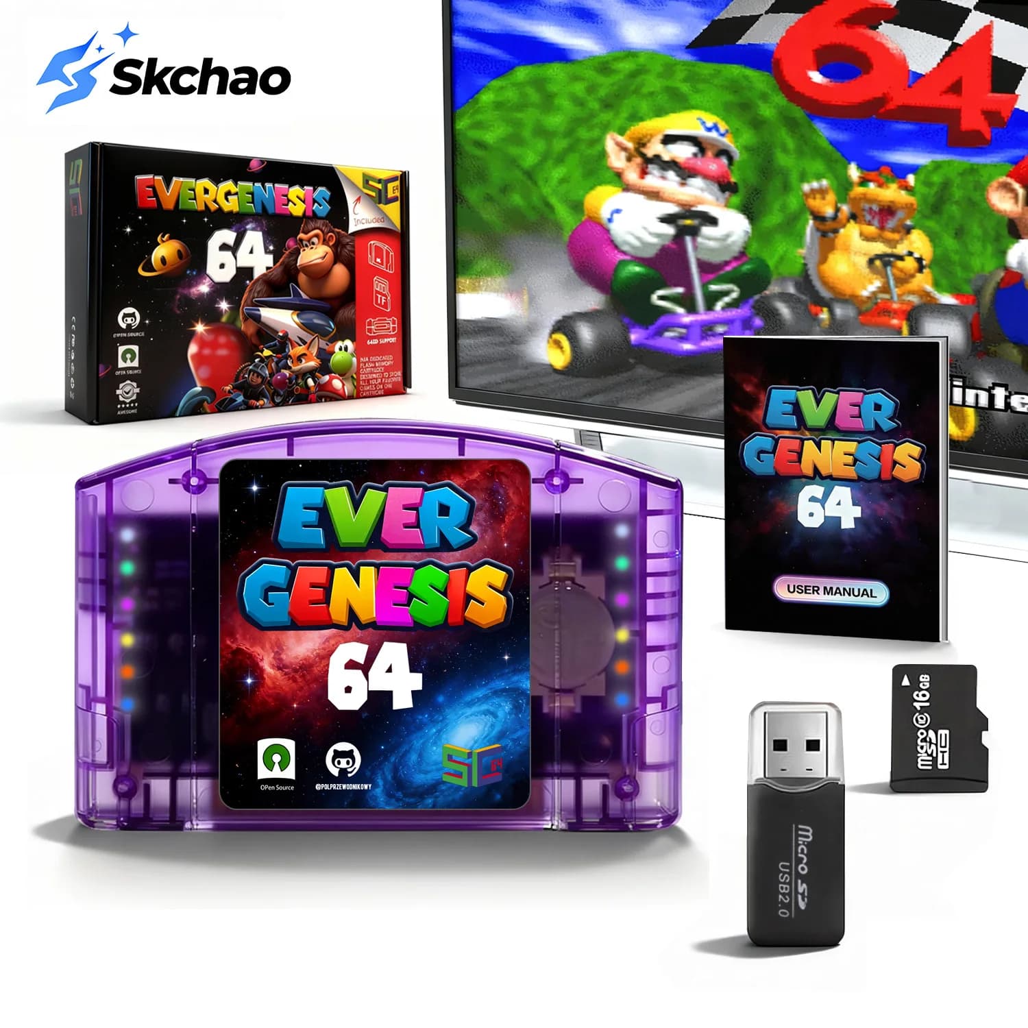 New N64 Open Source Game Card SC64 Flash Cart 9000 in 1 Video Game Console Modular Chip 6TG With 64G TF Card