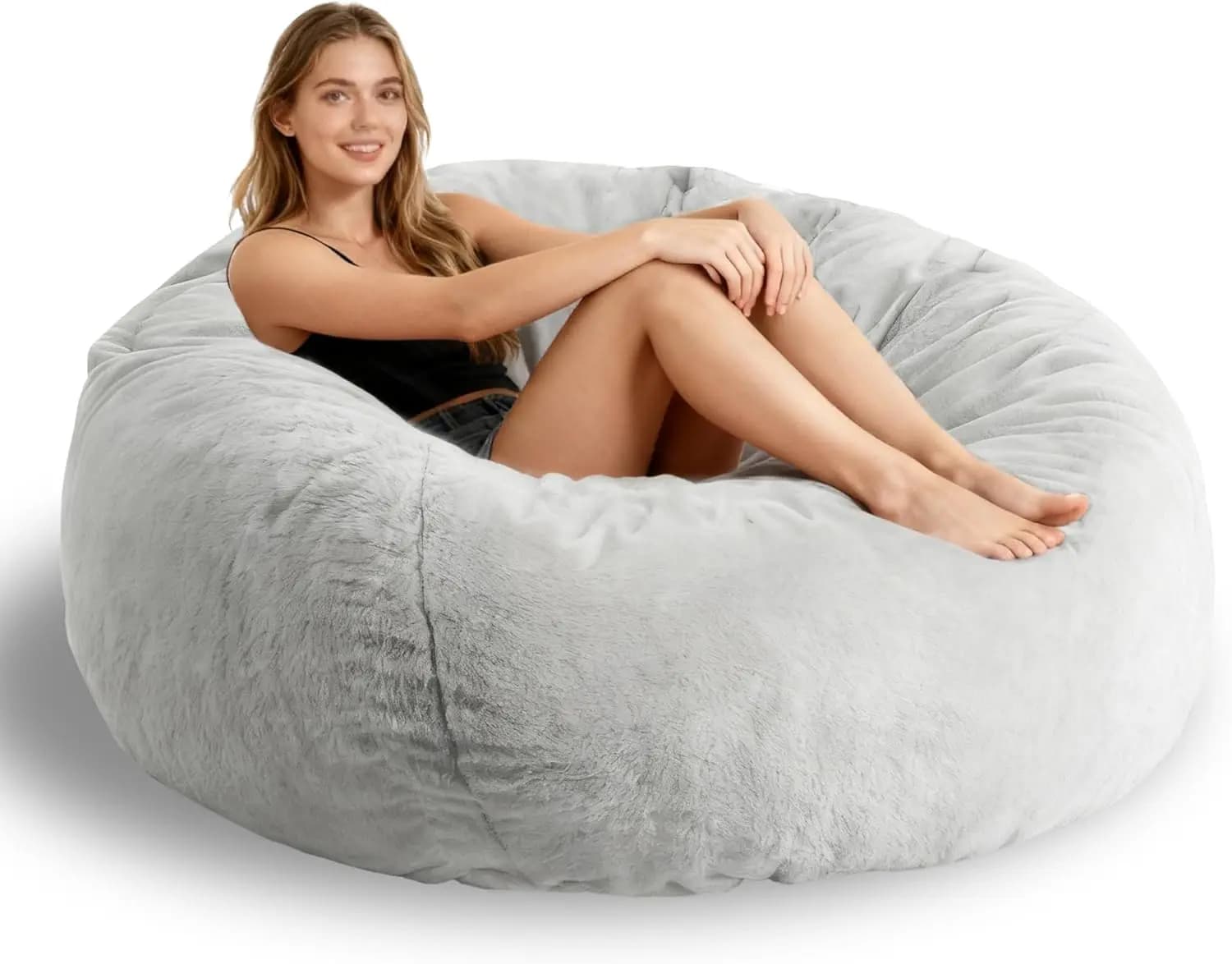 Copertura per Poltrona Sacco in Morbida Pelliccia Sintetica, Ampio Contenitore Soffice per Peluche, Grigio Chiaro