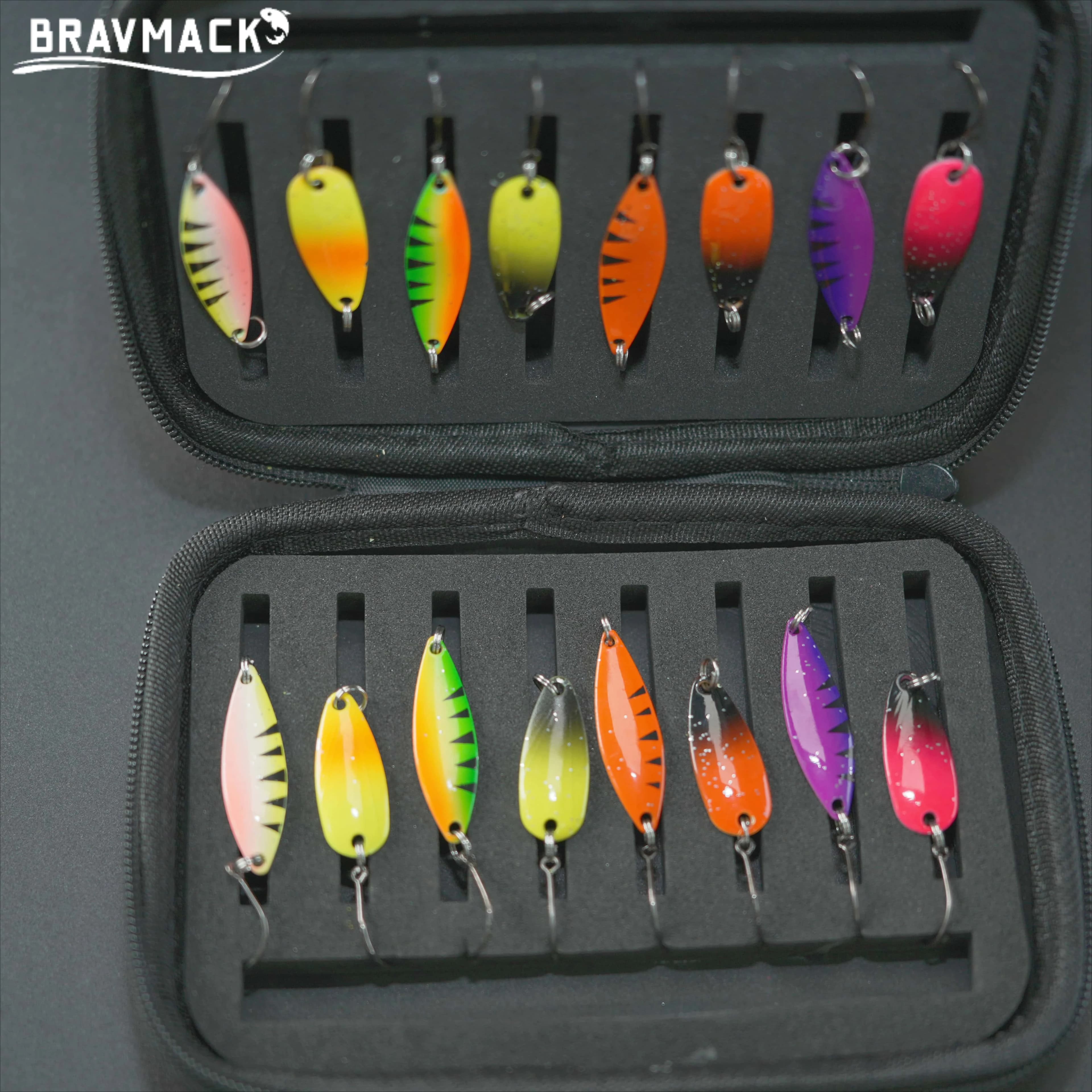 BRAVMACK 16Pcs Colorful Metal Spoon Fishing Lures Artificial Hard Bait Tackle Storage Box Kit For Trout Chub