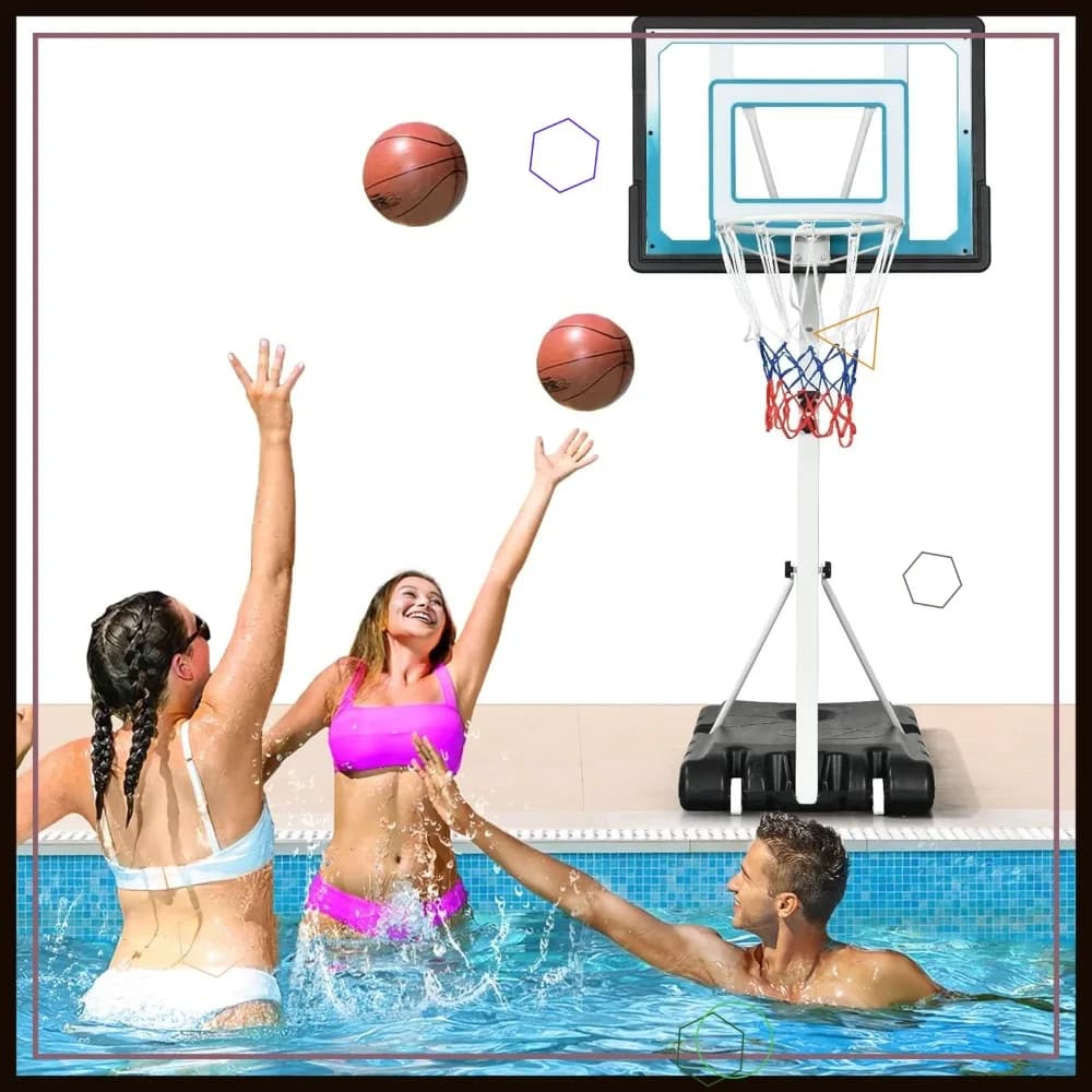 Portable Basketball Basket for Pool, Adjustable Height Outdoor Door For Family Fun Pool Games