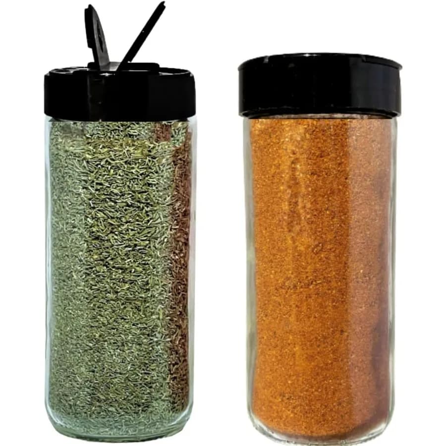 Agitatori per spezie in vetro da 16 once con coperchi – Set di 2 contenitori per condimenti grandi con coperchi per cucina, dispensa e stoccaggio alle erbe