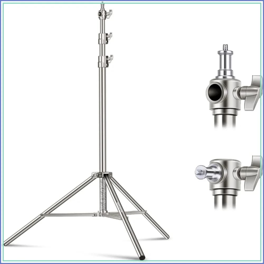 7.2ft/2.2m Stainless Steel Light Stand, Spring Cushioned Heavy Duty Tripod for Strobe, LED Video Light, Ring Light, Monolight, Softbox