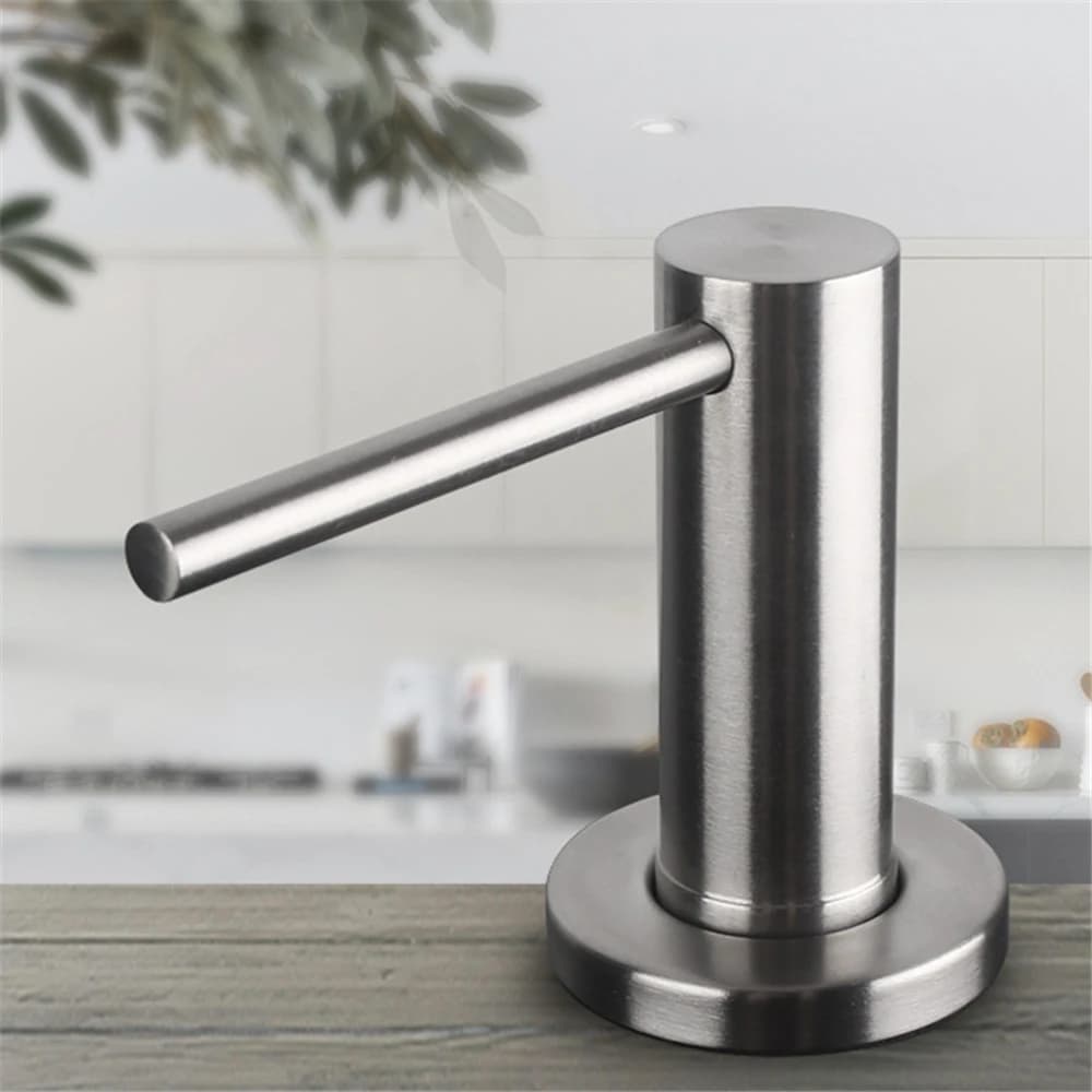 Dispenser di Sapone per Lavello da Cucina in Acciaio Inox, Erogatore di Sapone Liquido Integrato con Bottiglia da 350ml, Tubo da 100cm, Nero/Spazzolato