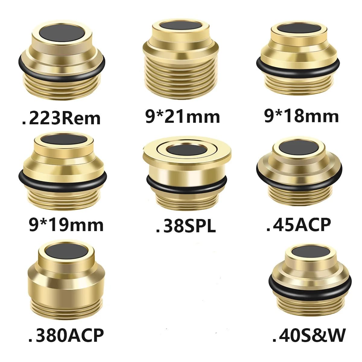 Adattatori per Allenamento .223Rem/.45ACP/9mm, in Ottone Massiccio, con O-Ring Sigillati per Pratica di Tiro