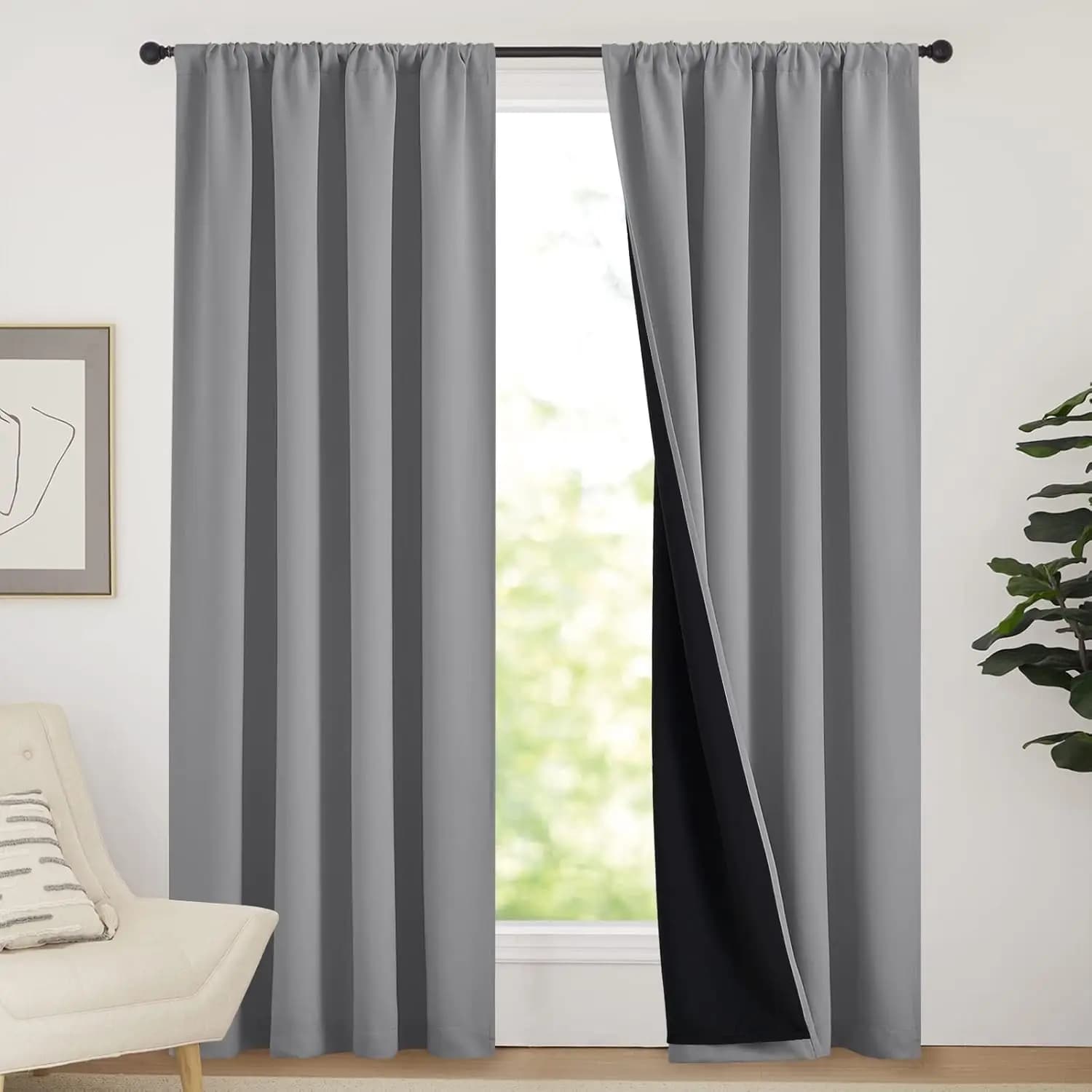 1pc 100% Blackout Curtain with Rod Pocket, Curtains for Living Room, Bedroom, Kitchen, Window Curtain, Drapes in Living Room