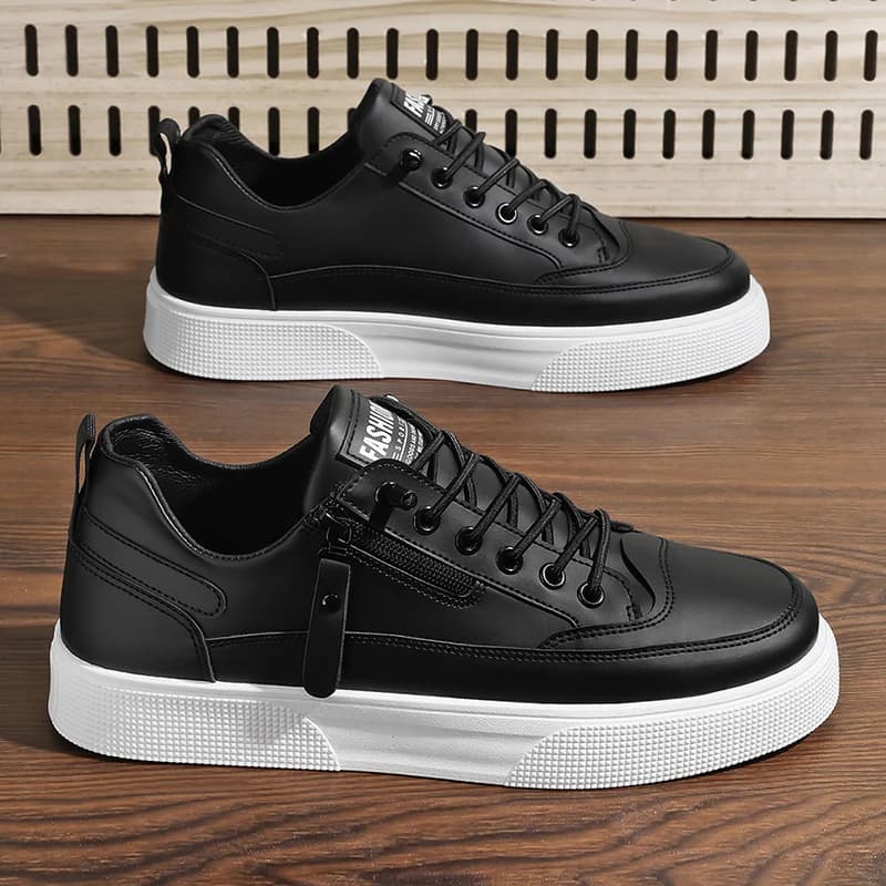 Leather sneakers with Side Hinge for Men | Casual Skate Shoes for Low Profile | Comfortable Stroller Shoes