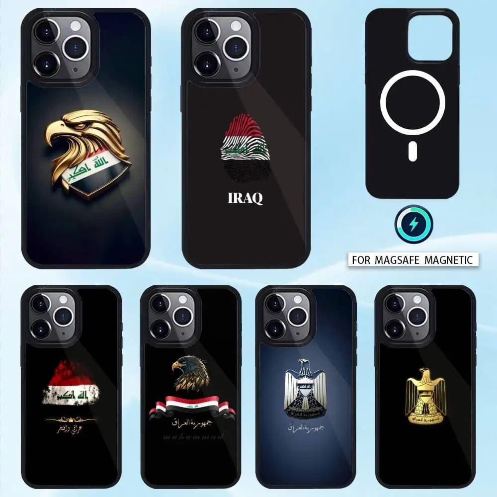 Cover per telefono N-Nation con bandiera dell'Iraq per iPhone 17, 16, 15, 14, 13, 12, Pro, Max, compatibile con ricarica wireless magnetica MagSafe