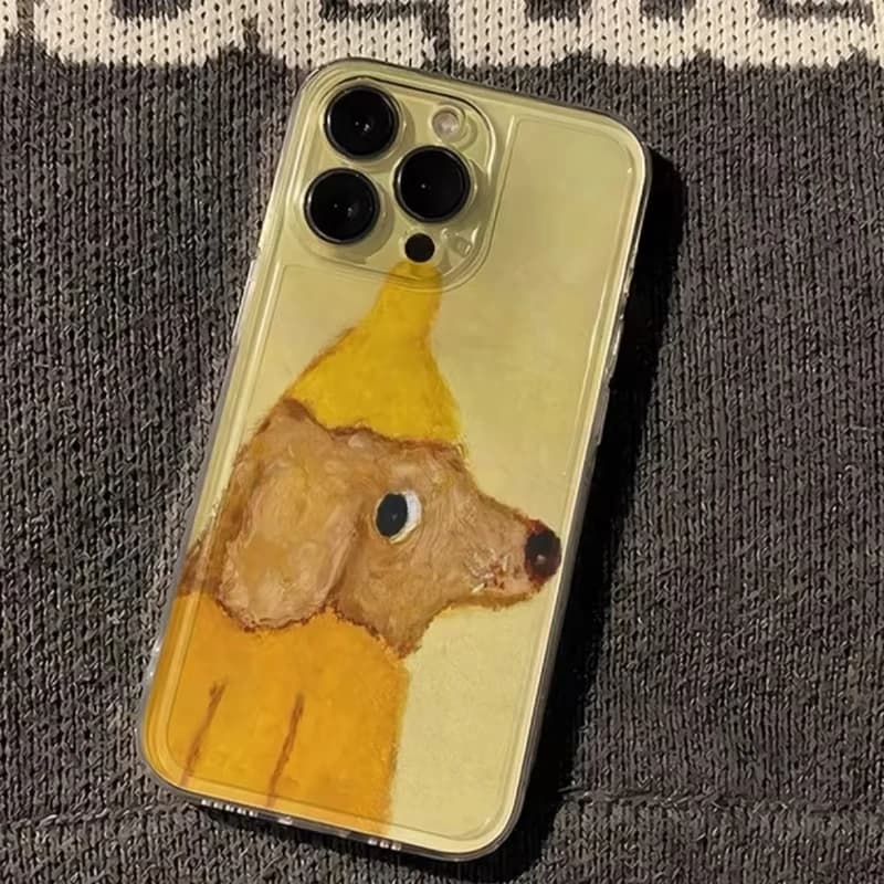 Oil Painting Yellow Dog Black Cat Phone Case for iPhone 17 Pro Max 16 15 Pro 14 13 12 11 XR XS 17Air 16 Plus Clear Bumper Cover