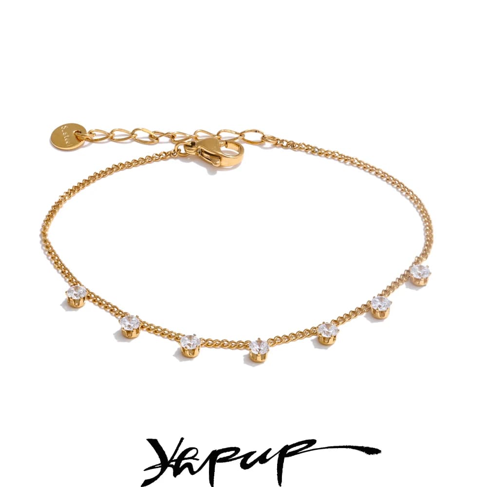 Yhpup Popolare Bracciale a catena in acciaio inossidabile con zirconi cubici Bracciale in oro argento Colore placcato PVD 18 carati Gioielli alla moda chic