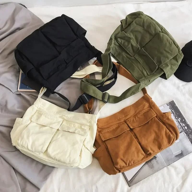 2026 Y2K Vintage Canvas Handbag Women Casual Shoulder Tote Bag Teenager Messenger Crossbody Purse