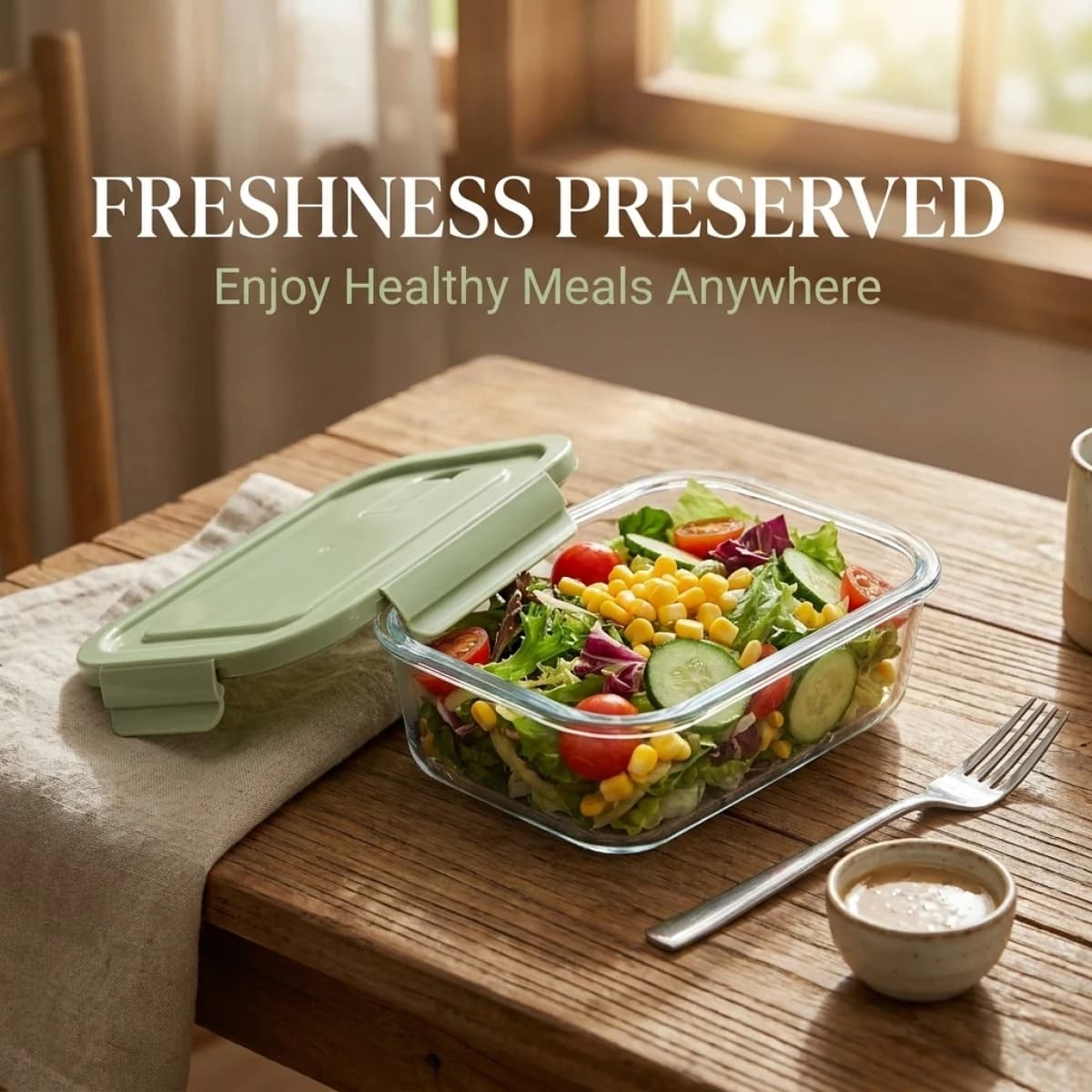 Contenitore in Vetro Premium per Preparazione Pasti, Adatto al Microonde, in Vetro Borosilicato, Scatola Impilabile per Conservazione Alimenti, per Cucina, Ufficio, Viaggi
