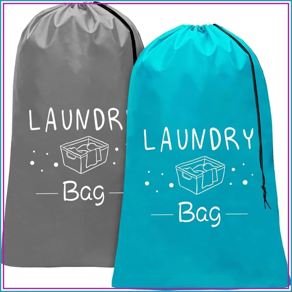 Extra Large Travel Laundry Bag 2 Pack, Heavy Duty Dirty Clothes Organizer with Drawstring, Easy Fit Laundry Hamper, Travel Essentials
