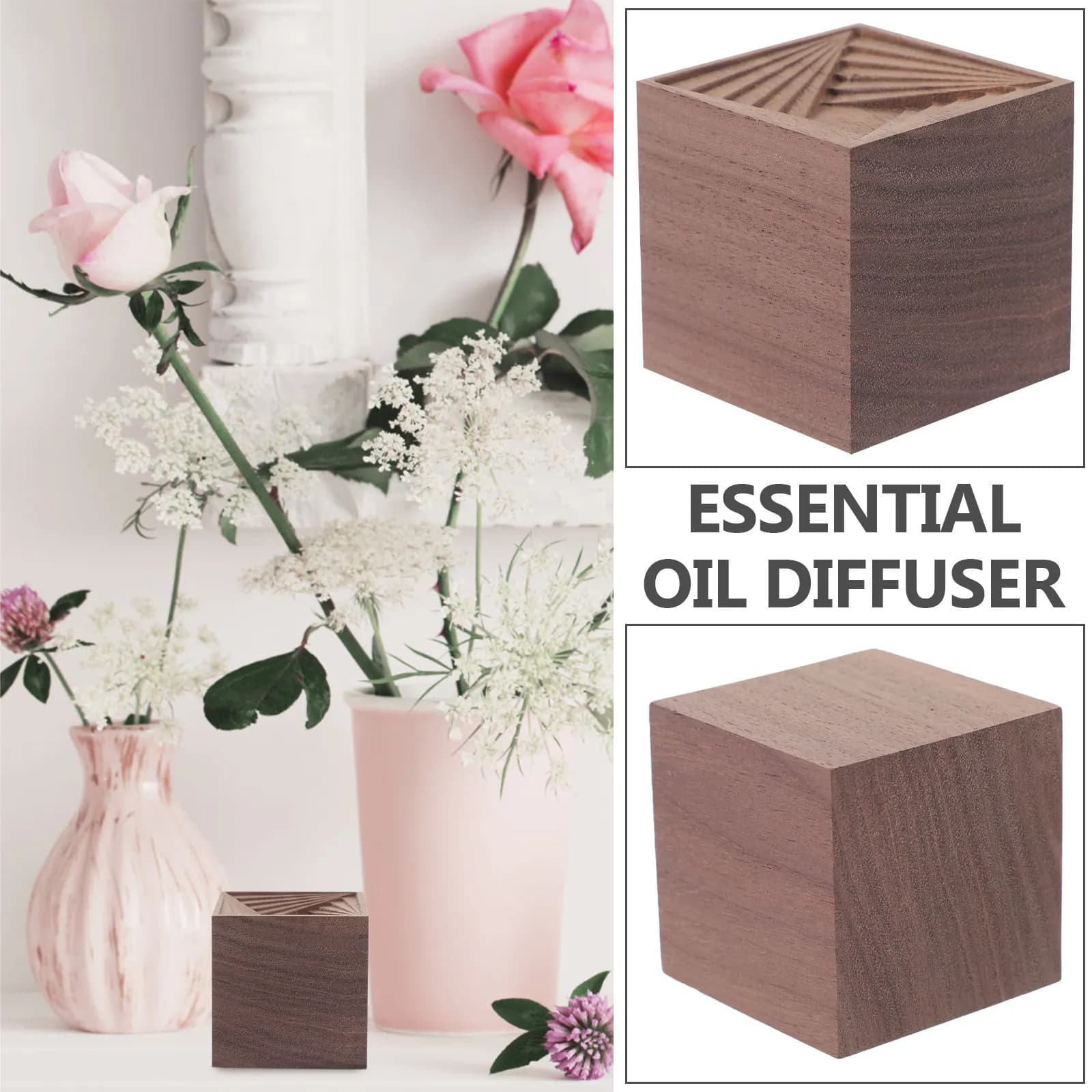 Diffusore di Oli Essenziali in Legno a Forma di Cubo, Naturale, per Ufficio e Auto, Decorativo, a Lunga Durata, Riutilizzabile, Non Inflammabile, Ornamento Profumato