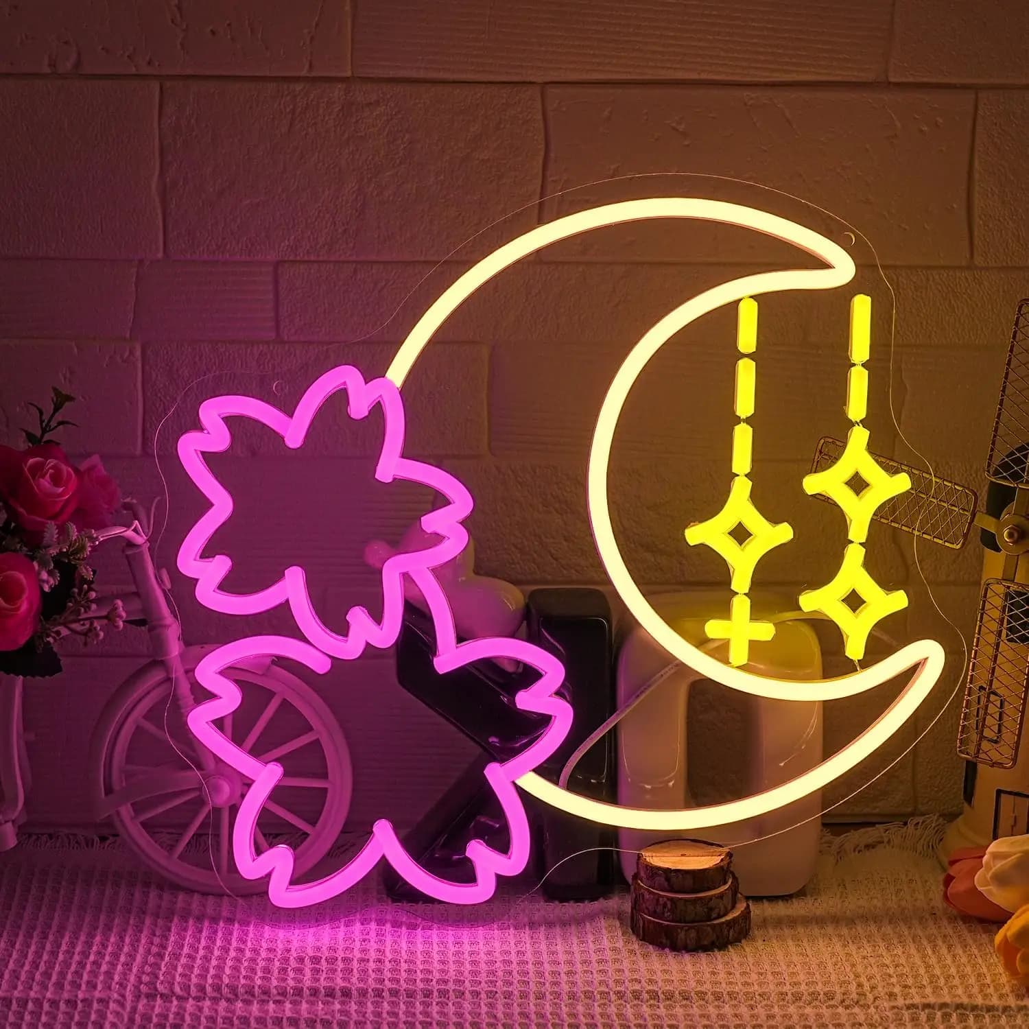 Insegna LED Neon Romantica Luna e Foglia d'Acero per Camera da Letto, Soggiorno, Caffetteria, Decorazioni Matrimonio, Luce Notturna Calda e Accogliente, Regalo