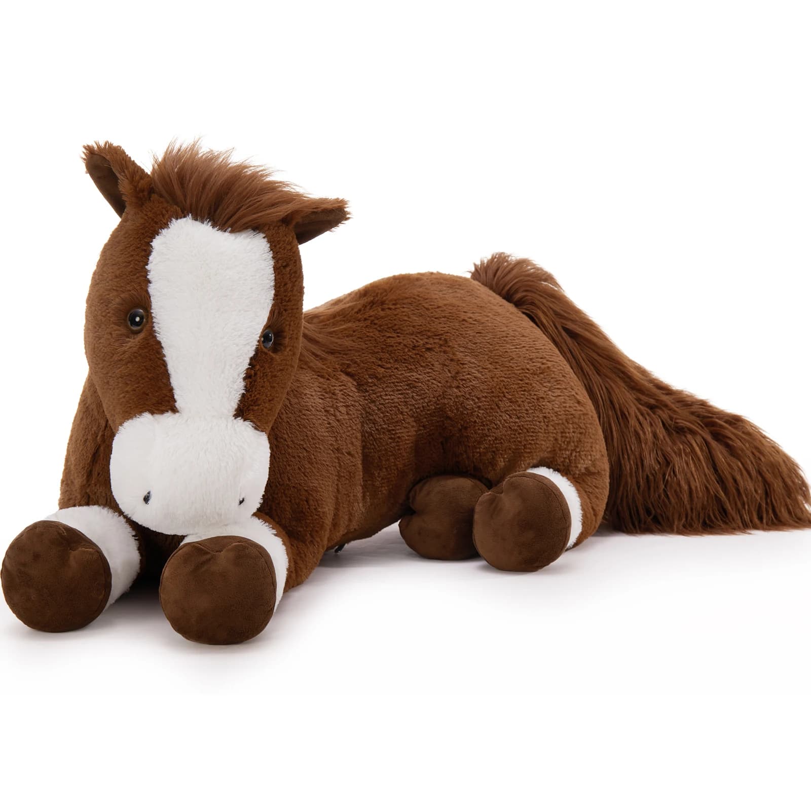 Tezituor 47 pollici gigante realistico cavallo farcito, morbido cuscino in peluche pony da 4 piedi, grande peluche cavallo farcito