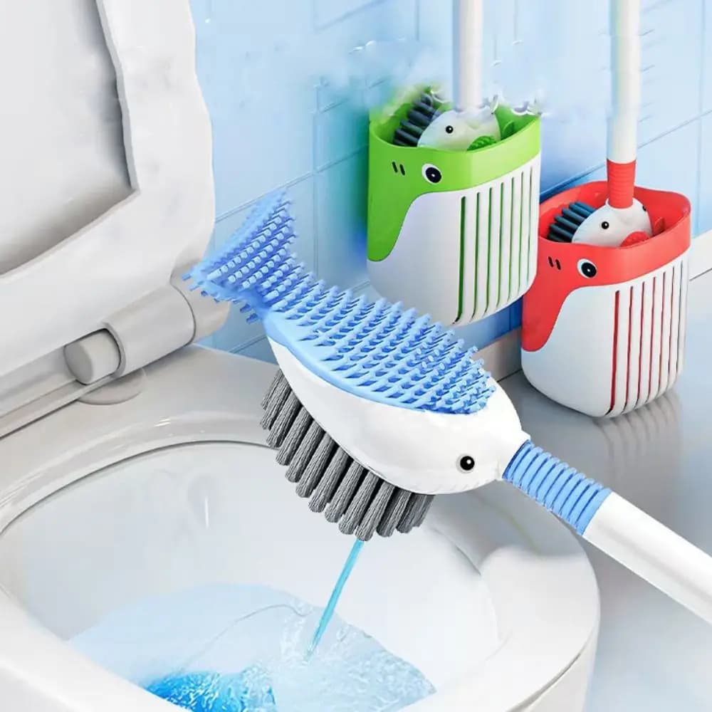 Set di Spazzole per WC in Silicone Antiscivolo, Simpatico Pulitore per Toilette con Foro per Appendere, Durevole, con Supporto per Bagno
