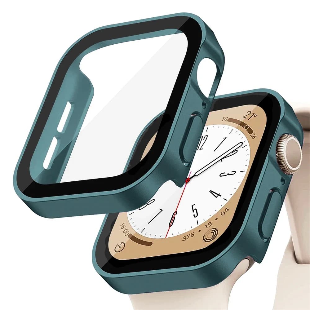 Vetro + copertura per custodia Apple Watch serie 8 7 6 5 4 se 44mm 40mm 41mm 45mm protezione schermo bordo dritto accessori apple watch