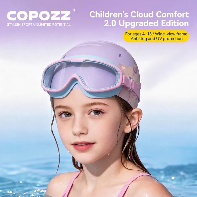 COPOZZ Kids Swimming Goggles Waterproof Adjustable Silicone Anti-fog UV Protection Big Frame Eyewear Swimming Glasses Girl Boy