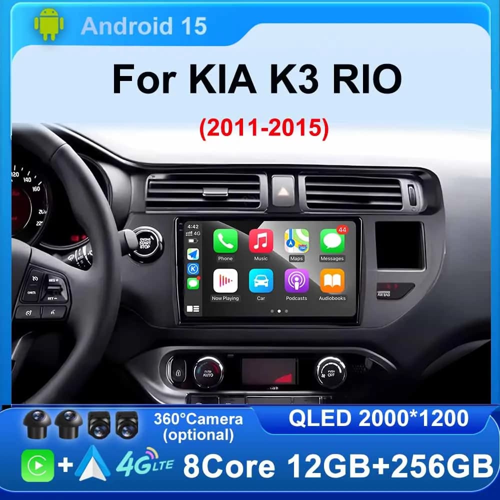 Per KIA RIO K3 PRIDE 2011-2015 2 Din Android Car Radio Lettore multimediale Altoparlanti stereo Audio Carplay Navigazione GPS