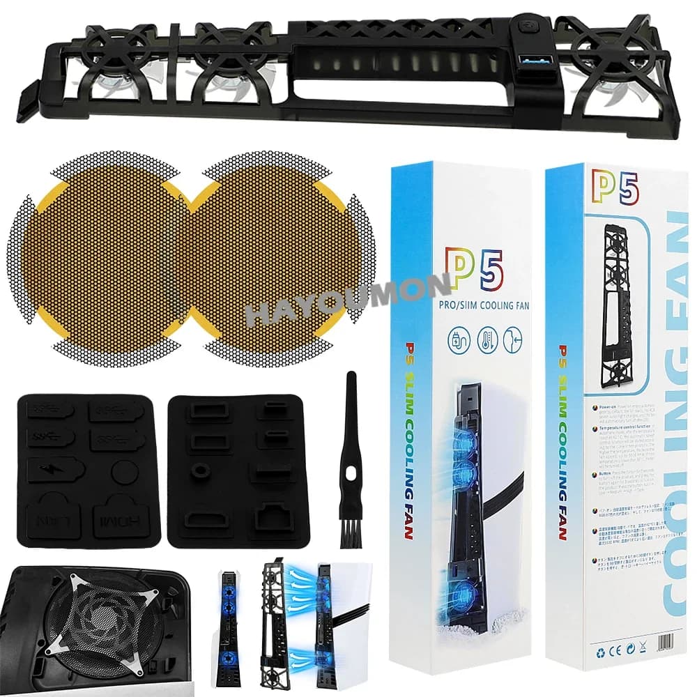 Ventola di raffreddamento RGB con porta USB, filtro antipolvere e set di accessori per console PS5 Pro/PS5 Slim, sistema di raffreddamento silenzioso