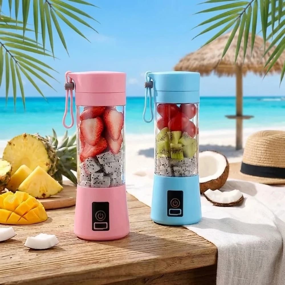Rechargeable USB Portable Blender, Mini Automatic Electric Juice Extractor with 6 Blades, Light Fruit Blender
