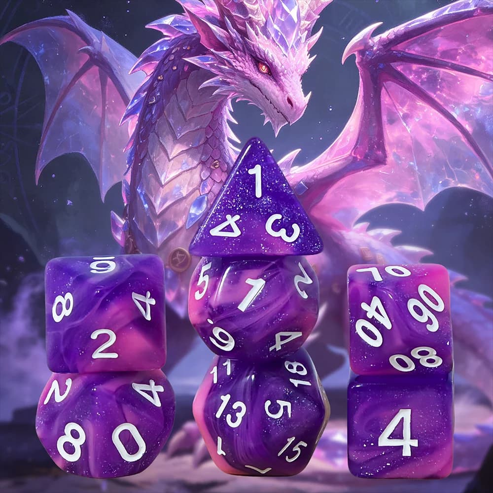 7Pcs Acrylic DND RPG Polyhedral Dice Set, Starlight Effect Glitter Dice, for Dungeons & Dragons Table Board Role‑Playing Game