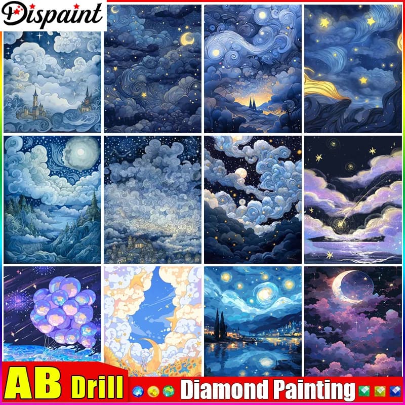 Dispaint AB trapano quadrato/rotondo pittura diamante 5D fai da te "stella lunare" ricamo punto croce decorazione piena di strass
