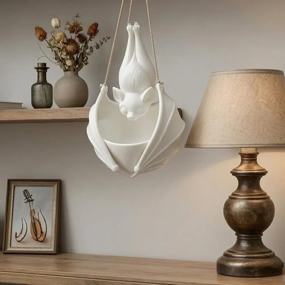 Hanging Bat Plant Pot, Halloween 3D Printed Gothic Planter, Indoor Outdoor Home Garden Wall Flower Holder Decor