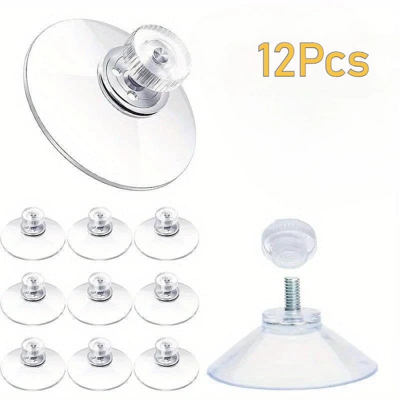 12Pcs Suction Cup Hooks with Screw Nut 40 mm Clear Sucker Pads Strong Adhesive Suction Holder for Car Glass Bathroom Wall Door
